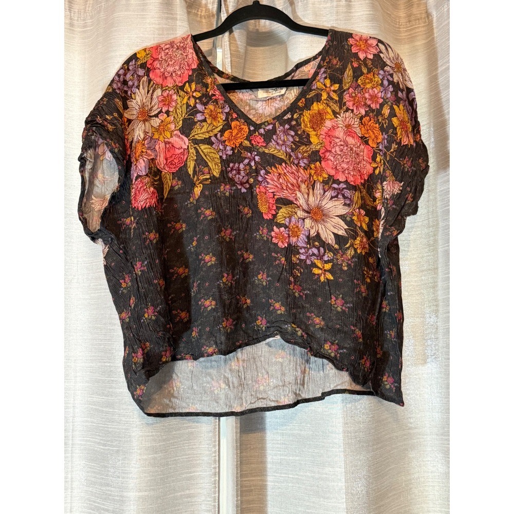 Natural Life Easy V-Neck Top English Garden Charcoal Floral Boho Flowy Sz M NWOT
